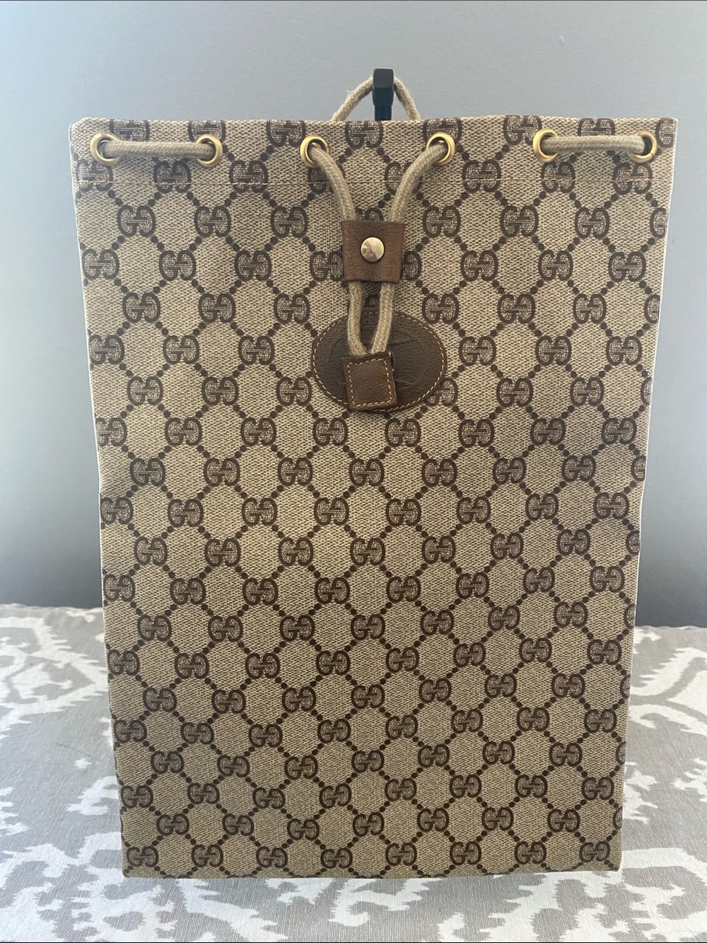 Gucci GG Supreme Coated Canvas Drawstring Tote *RARE* with COA